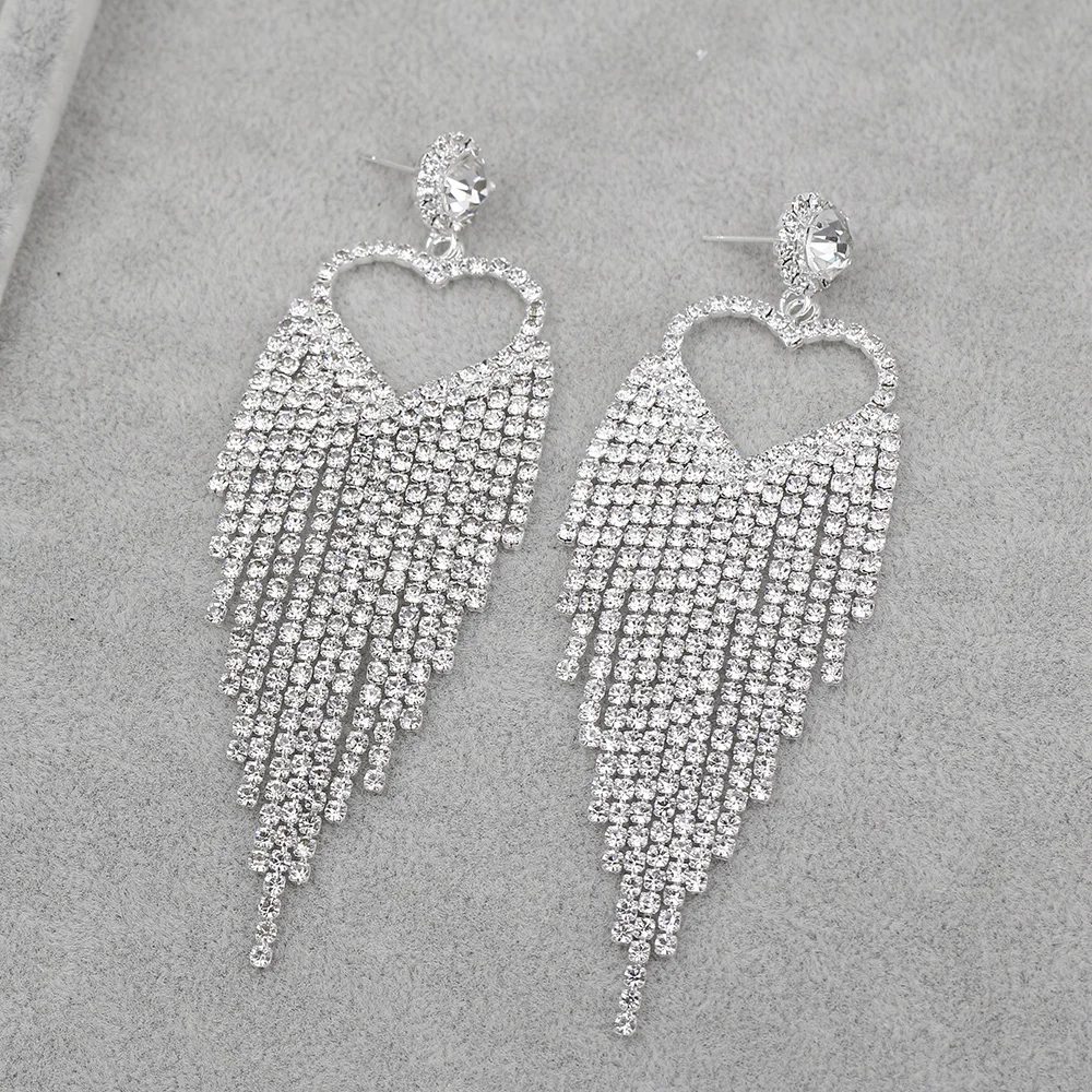 BLIJERY Fashion Rhinestone Crystal Long Tassel Earrings for Women Gifts Bridal Dangling Drop Earrings Brincos Wedding Jewelry