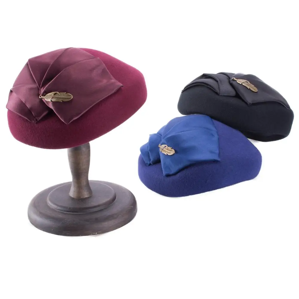 Cappelli Vintage Lawliet per donna 1920 feltro di lana Tam berretto Casque Cocktail Pillbox chiesa Fascinator A599