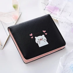 Cute Cartoon Pig Print Short Wallet for Women Leather Credit Card Bag Korean Version Girl's Purse Students Small Square Wallets
