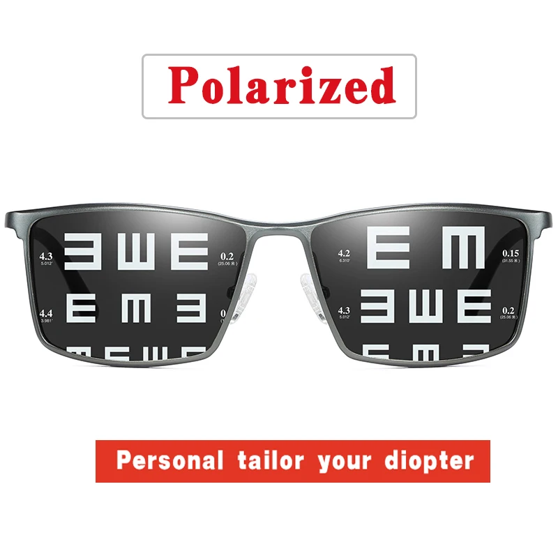 Men\'s sunglasses myopia with diopter polarized  prescription glasses UC400 retro anti-glare driving goggles square black shades