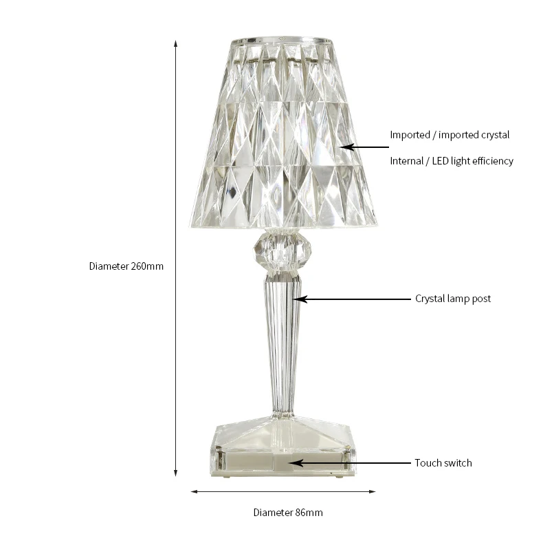Imagem -05 - Rechargable Usb Diamante Sensor de Toque Cristal Bateria Lâmpada Mesa Barra Luz Restaurante Acrílico Lâmpada Cabeceira Noite Luz