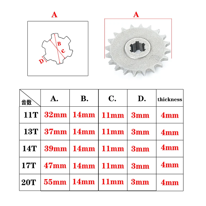 47cc 49cc Minimoto Front Gear Box Sprocket T8F 11T 13T 14T 17T 20T Pinion Sprocket Chain Cog Metal For  ATV Bike Moped Scooter