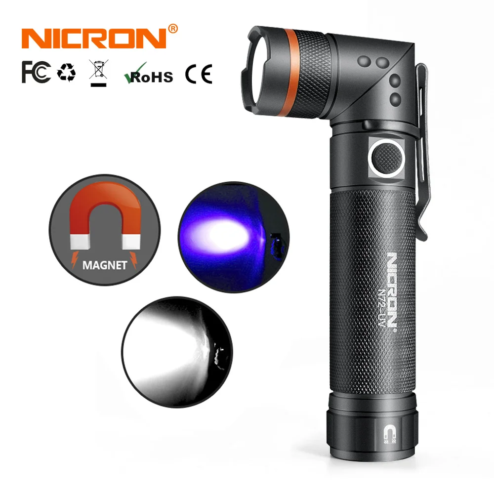 NICRON Handfree Twist LED Flashlight High Brightness Waterproof 800LM CREE White / UV Light LED Torch Magnet Light N72 / N72-UV