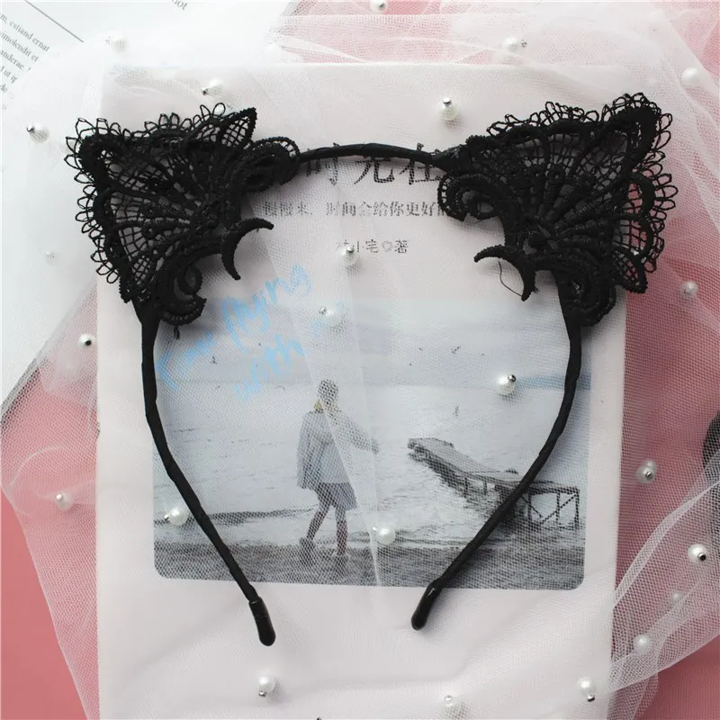 2021 Fashion Cat Ears HeadBand Sweet Lace Lady Girl Hair Band Hair Bezel Baby Birthday Party Hair Accessories For Women Hairhoop