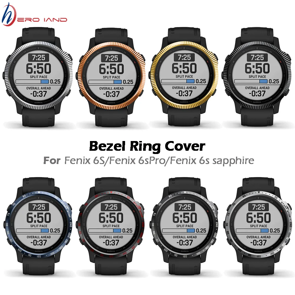 For Garmin Fenix 6S/6S Pro/6S sapphire Watch Metal Bezel Ring Stainless Steel Sculptured Time Units Adhesive Anti-scratch Cover