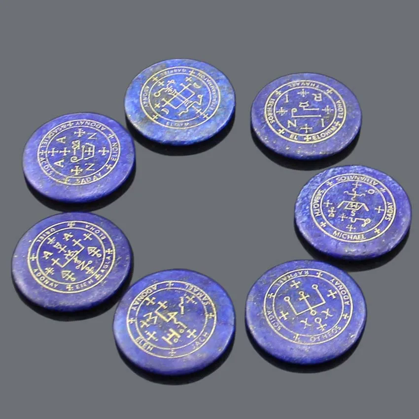 

KFT Natural Healing Crystal Quartz Carve Rune Pendant Tree of Life Chakra Reiki Seven Archangel Symbols Summon No Hole 7Pcs/Set