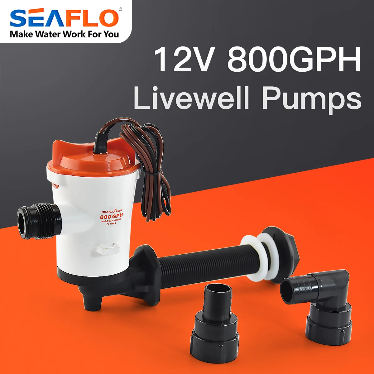 Seaflo (L) 800gph Livewell Aeration Pump fishing Boat Live Bait tank Aerator water Pump Fish Saver Marine Submersible Cartridge