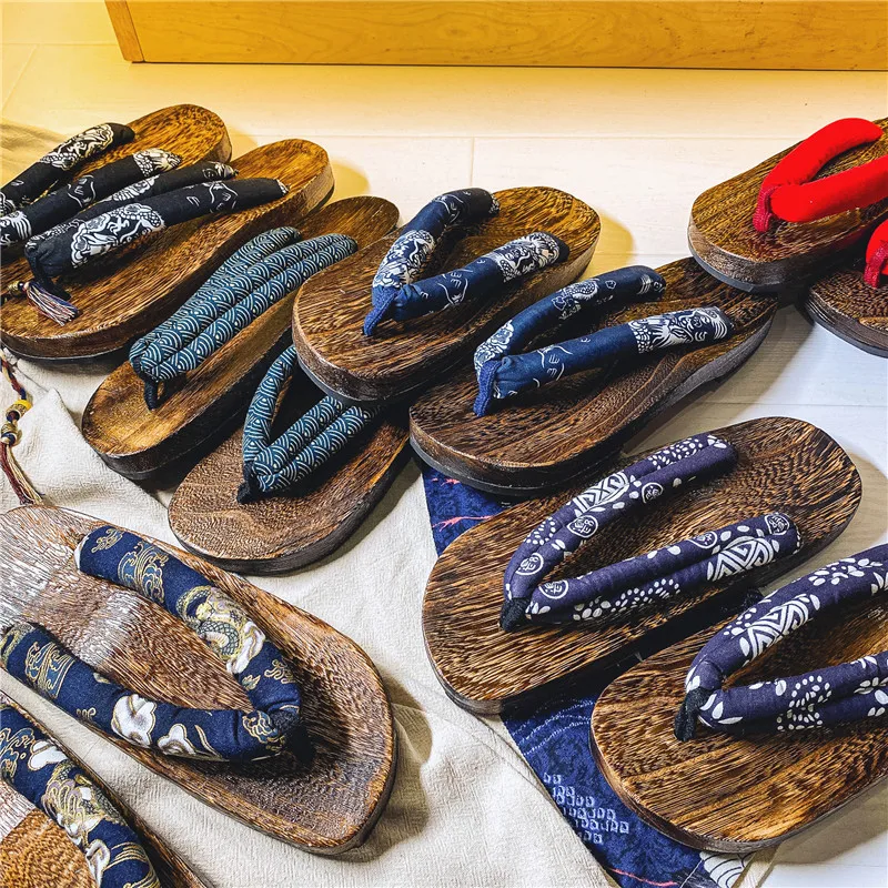 Clogs Men\'s Slippers Japanese Style Wooden Shoes Handmade Chinese Style Wooden Slippers Home Summer Sandals Flip Flops Women