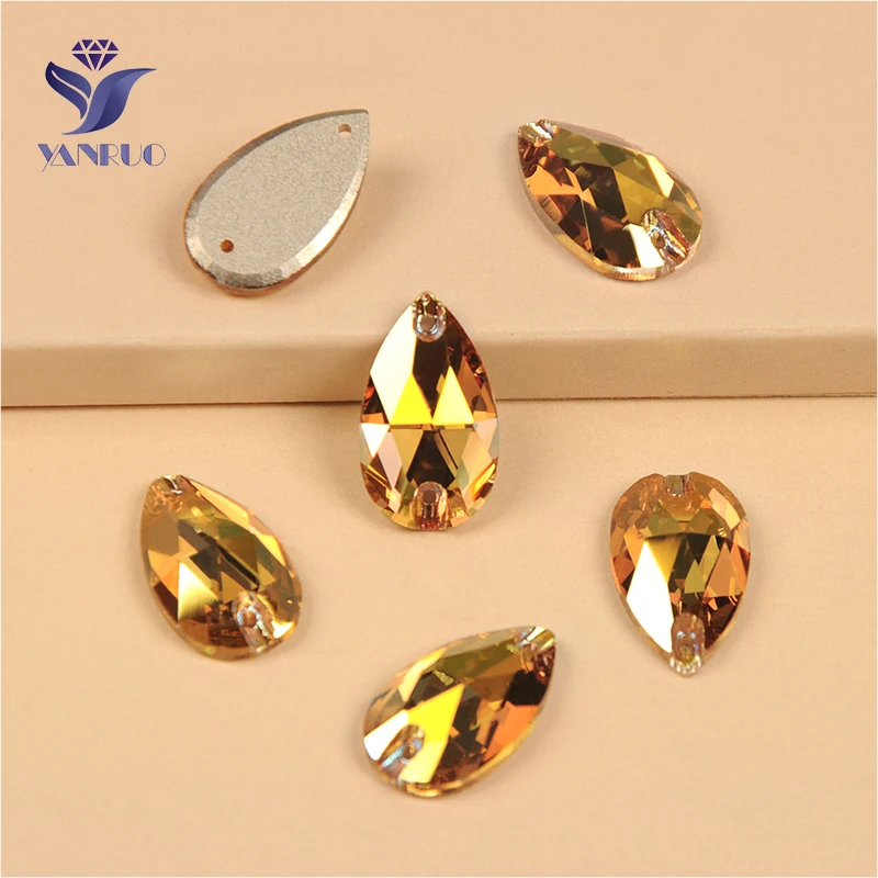 YANRUO 3230 All Sizes Metallic Sunshine Drop Glass Crystal Sewn Stones Flat Back Strass Sew On Rhinestones For Clothing