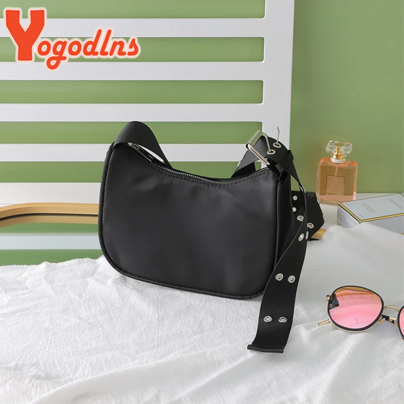 Yogodlns Trendy Nylon Shoulder Bag For Women Vintage Crossbody Bags Female Street Messenger Handbag and Purse Travel Simple Tote