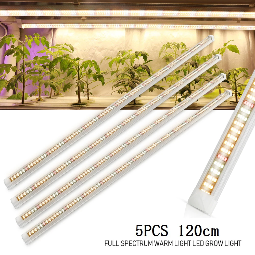 Lámpara LED de espectro completo para cultivo de vegetales en interior, barra de tubo T8, 120cm, hidropónico, tienda de cultivo, 5 unidades por lote