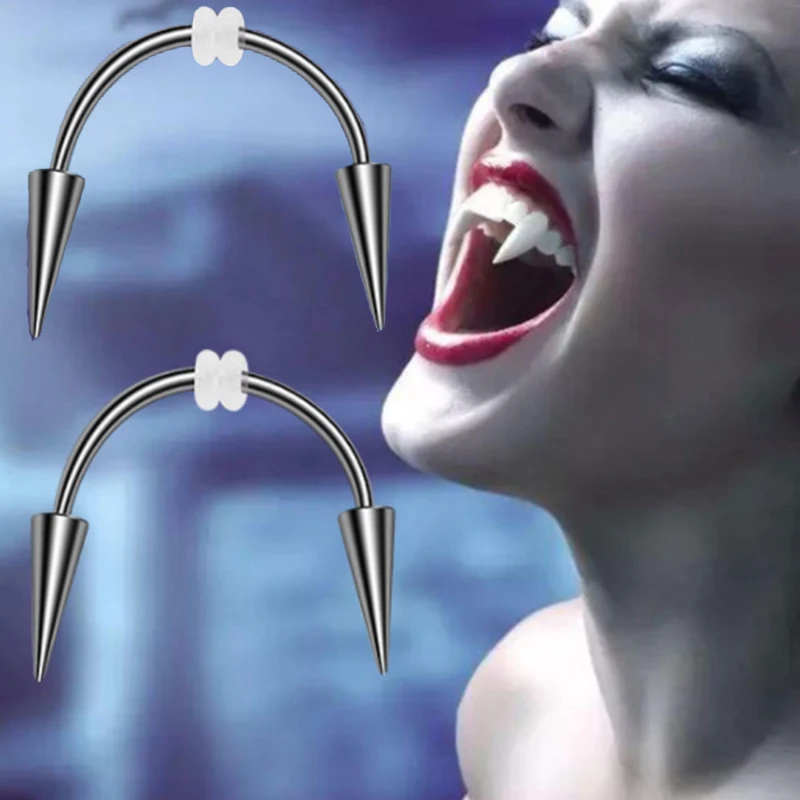 2021 Punk Tooth Decoration Medical Stainless Steel Smile Lip Tiger Tooth Nail Zombie Tooth Vampire Body Piercing Gothic Jewelry