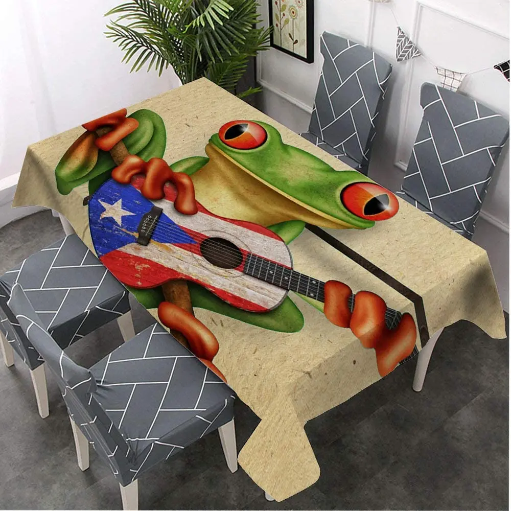 Decorative Rectangle By Ho Me Lili Table Cloths Tree Frog Playing Puerto Rico Flag Guitar For Dining Room