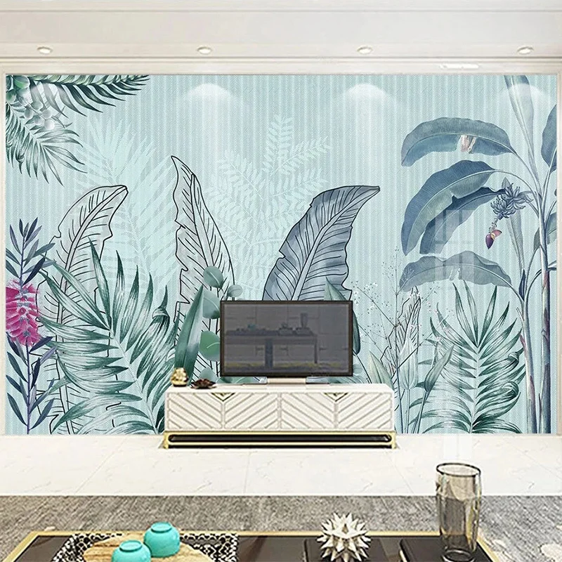 Custom Mural Wallpaper Nordic Hand Painted Tropical Plant Leaves Modern Minimalist Living Room TV Background Wall Painting Mural