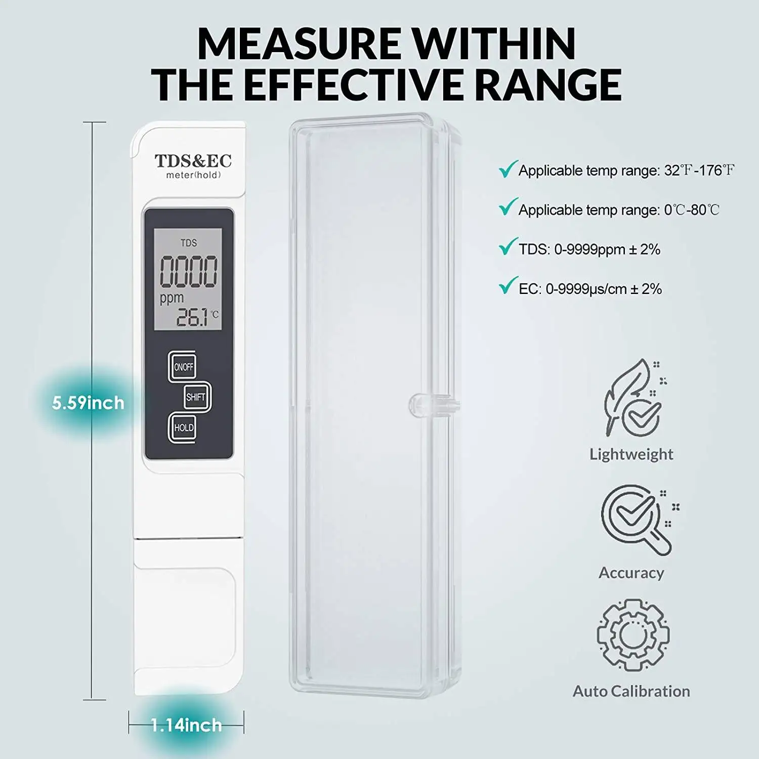 pH-Messgerät, TDS EC-Messgerät, 0,05 Ph, hohe Genauigkeit, Stifttyp ± 2 % Anzeige, Genauigkeit 3-in-1 TDS EC-Temperaturmessgerät, Hydrokultur und Aquarium