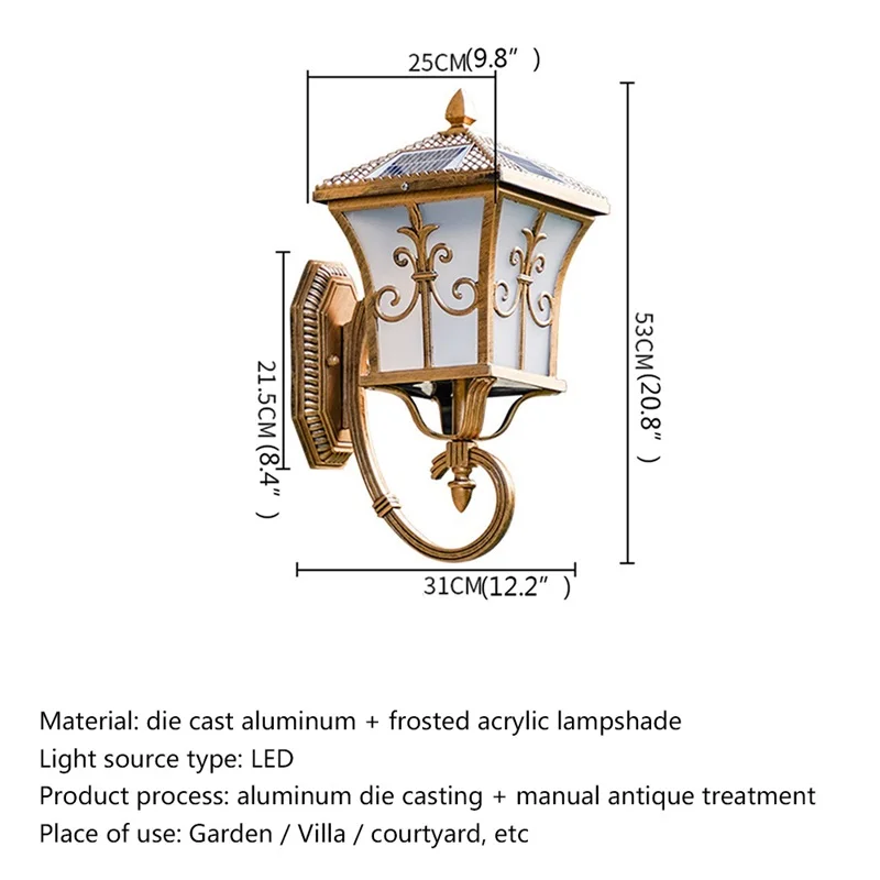 Imagem -06 - Aosong Retro ao ar Livre Arandelas de Parede Solar Luz Led à Prova Impermeável Água Ip65 Lâmpada Clássica para Casa Varanda