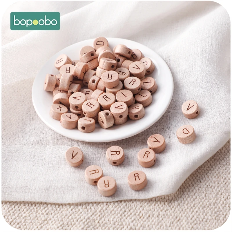 Bopoobo 10pc Wooden English Alphabet Beads Letter BPA Free Food Grade Material For DIY Baby Teething Necklace Baby Teether Beads