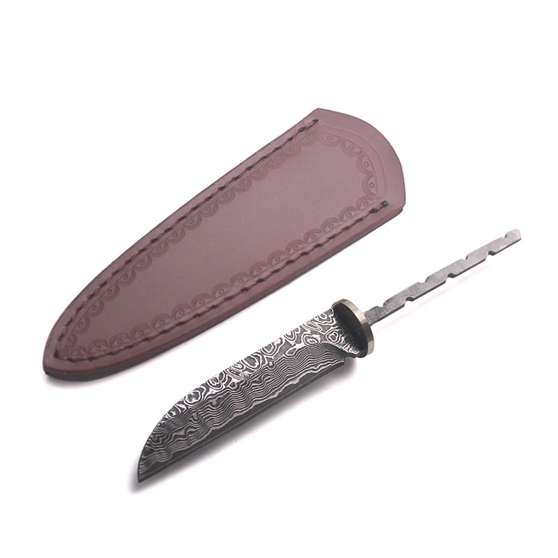 Dropship Diy Semi - Finished Manual Straight  Damascus Steel Fixed Blade Knife Forging Damask Camping with Leather