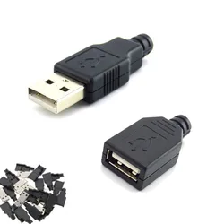 Connecteur micro USB 2.0 mâle et femelle 3 en 1 Type A, 4 broches, couvercle en plastique noir, Kits de connecteurs DIY, 1 pièce, 10 pièces