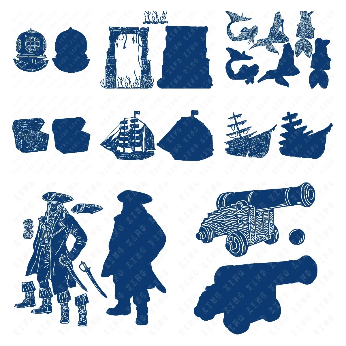 Pirate Pete Treasure Chest Cannon Helmet Old Ruins Shipwrecked Shipwre Metal Cutting Dies Scrapbooking Decoration Embossing Mold