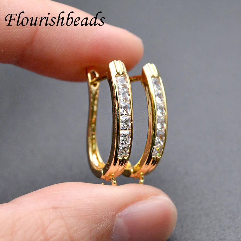 New design Anti-rust Paved CZ Beads 16x22mm Metal Copper Earring Hooks Jewelry Findings 30pc Per Lot