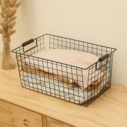 Nordic Style Iron Storage Basket Box Rectangular Desktop Bread Snack Fruit Organizer Holder Bathroom Kitchen Sundries Container