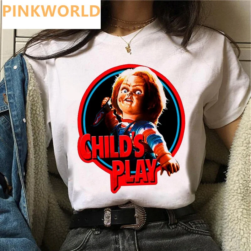 Horror Movie Chucky Anime print ladies T-shirt casual basics O-collar white shirt short sleeve ladies T-shirts,Drop Ship