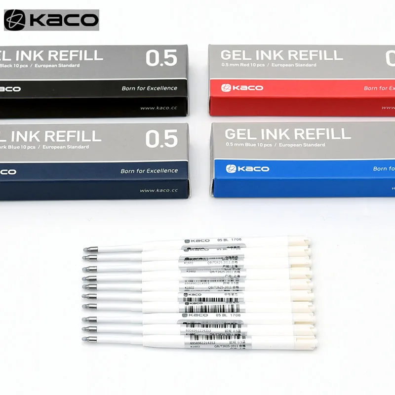 KACO Replace Refills Gel Ink Refill Standard 10pcs/Lot Gel Pens 0.5mm EU/Asian Ink канцелярия Tnta School Office Supplies Ink