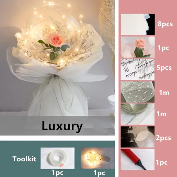 LED Luminous Balloon Rose Bouquet Artificial dried flowers Birthday Decoration Valentine's Day Led Light Balloon Artificial Rose