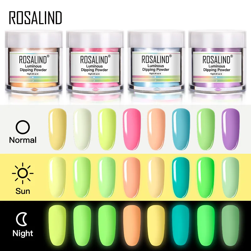 ROSALIND Luminous Dipping Powder Nail Art Decorations No Need Cured 10g Holographic Powder Glitter Dip Nail Dust Without Lamp