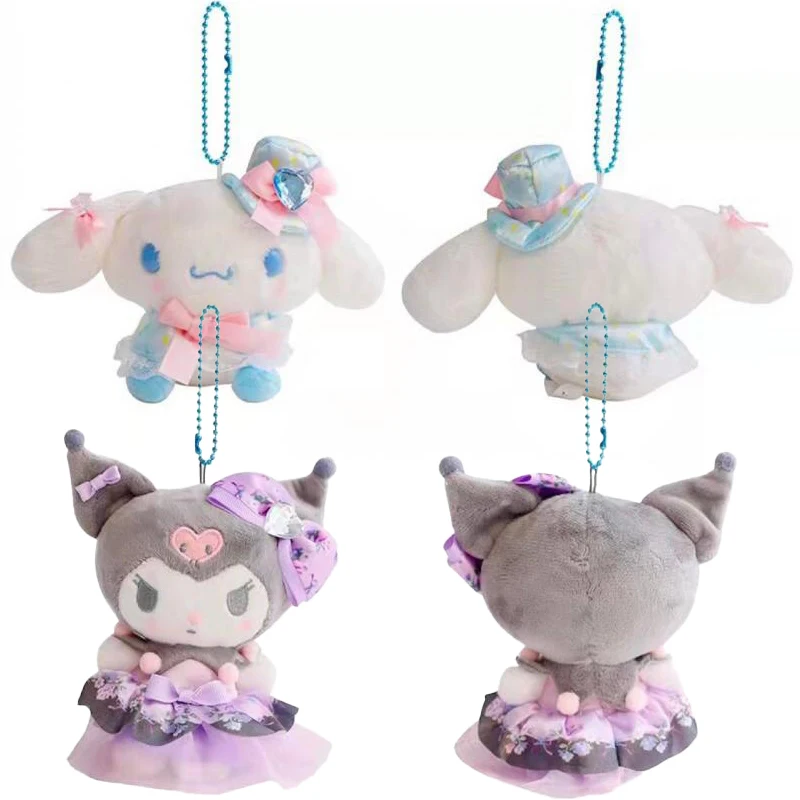 10CM Sanrios Cartoon Kawaii Kitty Cinnamoroll Plush Toy Crystal Love Gem Pendant Plush Doll Keychain Bag Ornament