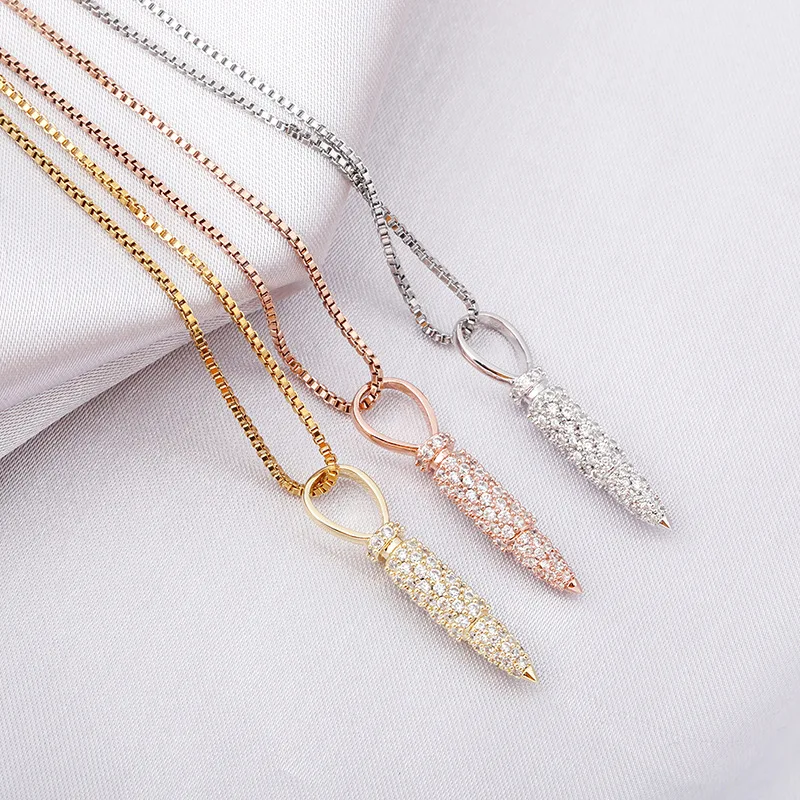 New 925 Sterling Silver Color Iced Out Zircon Stone Bullet Pendant Necklaces For Women Hip hop Fashion Rapper Jewelry Gifts