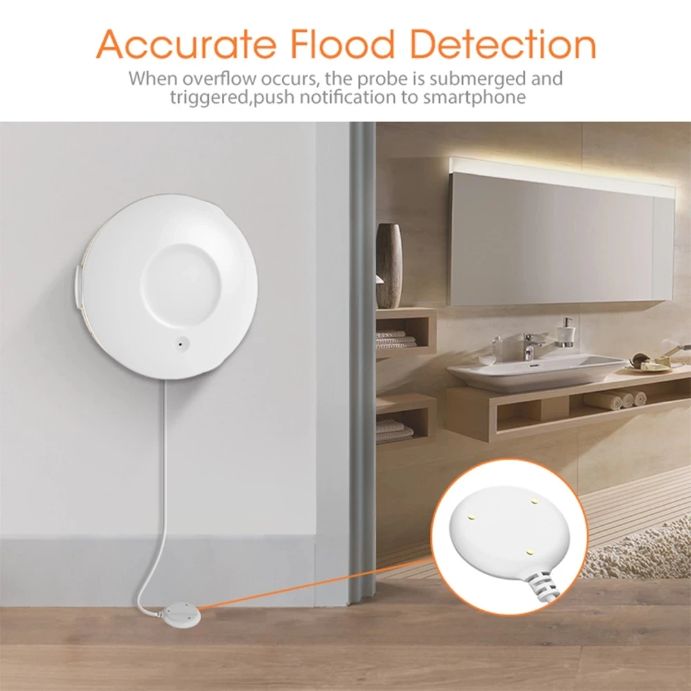 Tuya ZigBee3.0 Water Leakage Detector Built-in batter Flood Sensor Smart Life APP Alarm Notifications Scenario with Smart Valve