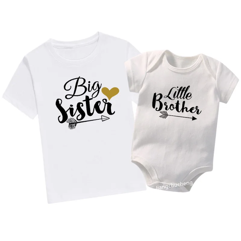 Family Matching Outfits Brother Sister Summer Tshirt Baby Boys Romper Little Boy Bodysuit Big Sister T-shirt Summer Kid Top Tees