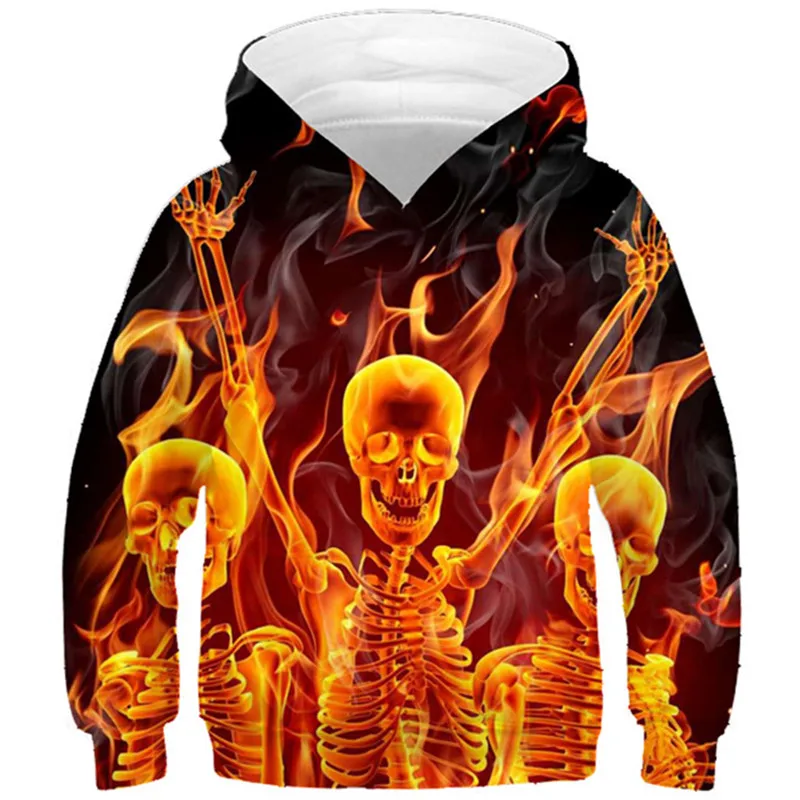 2020 All Saints' Day Boys Fire Hoodies Skull Body Hand Beautiful Girl Design Fashion Sweatshirt Children 3d Clothes Kids Tops