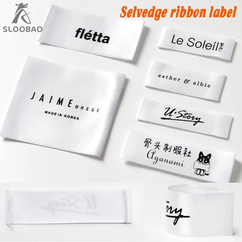 Width1/1.2cm Selvedge Ribbon Customized Silk Care Label Cut Separately/Washing Label/tag Printing/Clothing Washable Labels