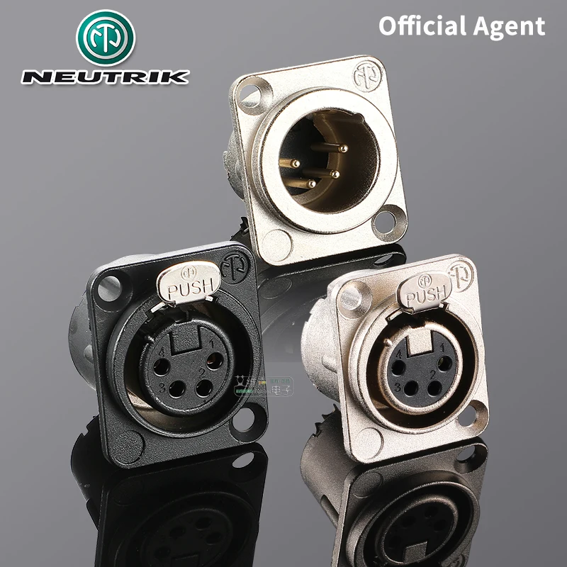 Neutrik XLR Female Metal Chassis Connectors Socket 4 Pole Cannon Gold-plated Duplex Ground Contact Microphone Signal Receptacle