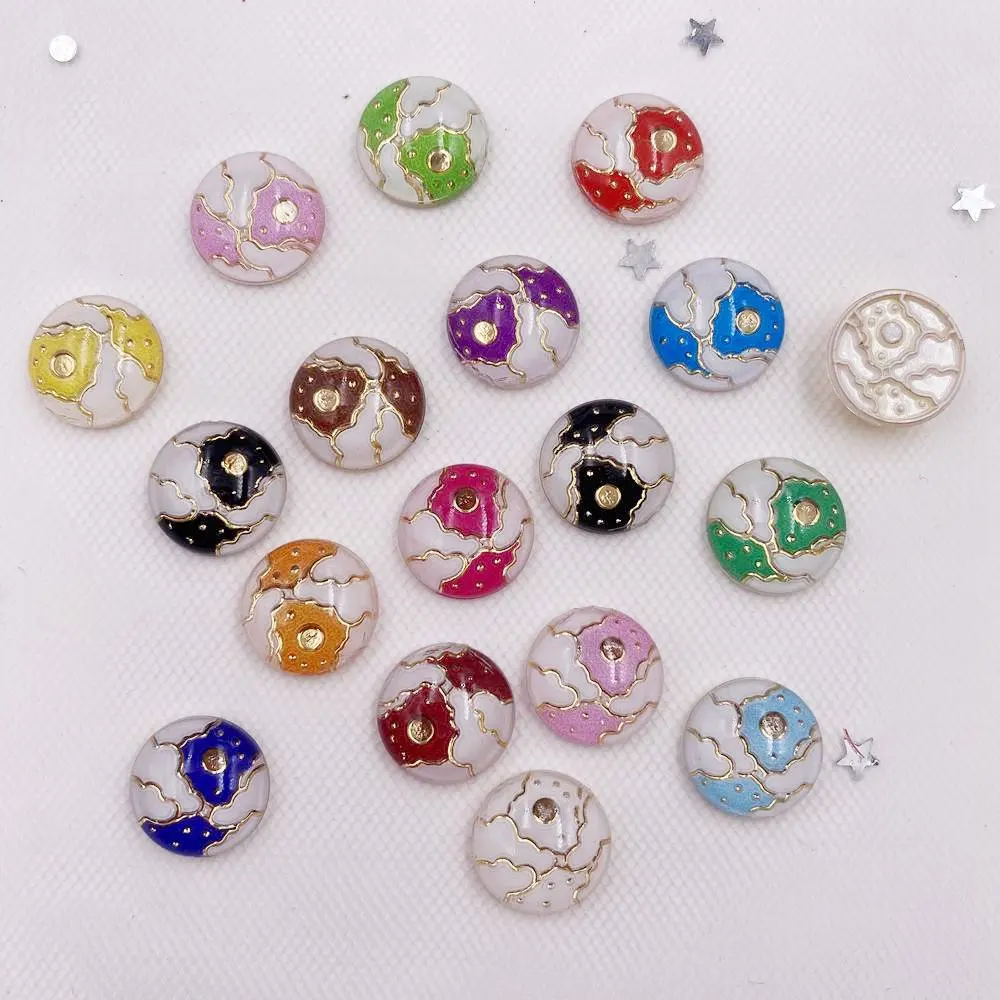 Shiny Resin Colorful 8mm/10mm/12mm Round Flower Flatback Rhinestone Appliques Buttons DIY Wedding Crystal Scrapbook Craft G95