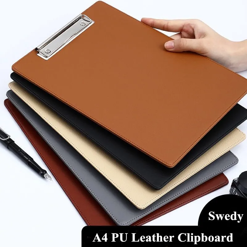 A4 PU Leather Clipboard Writing Pad With Metal Hook Plastic File Folder Document Holders School Office Stationery Supplies