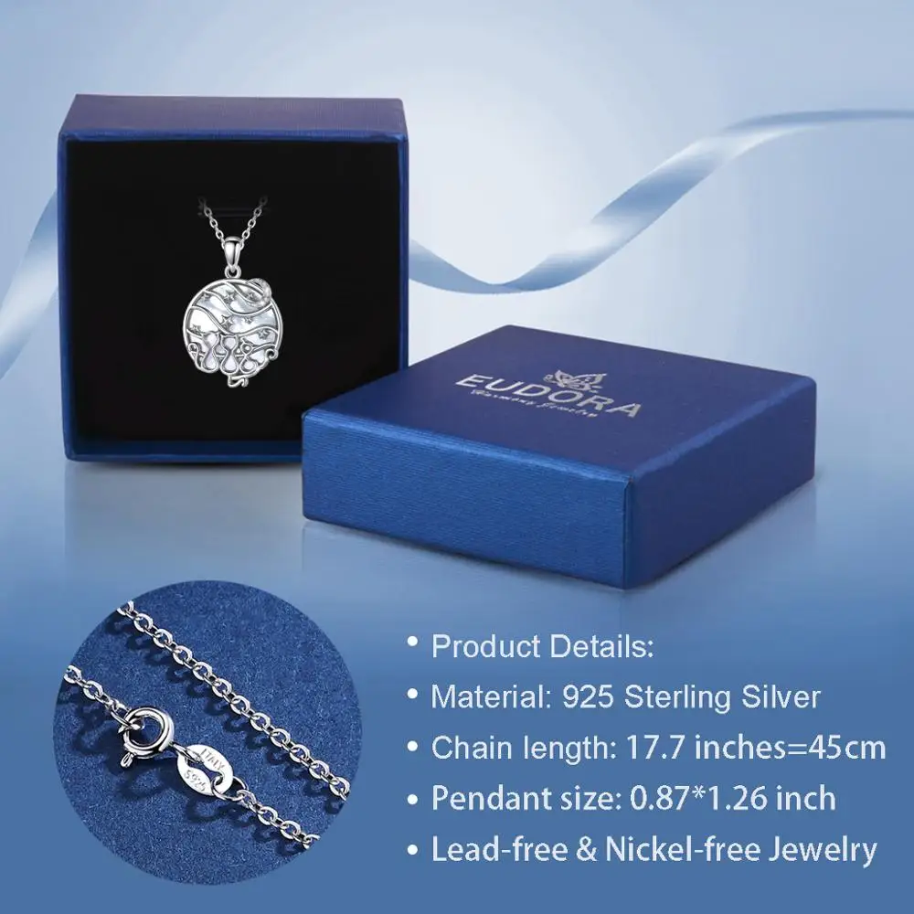 Eudora-عقد من الفضة الإسترليني عيار 925 مع قلادة على شكل نجمة القمر والقطط ، مع قلادة من اللؤلؤ الأزرق والأبيض ، للنساء CYMBD014 #6