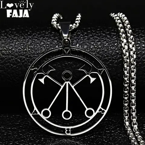 Lucifer Sigil Seal Stainless Steel Chain Necklace Satan Statement Necklace Marbas Lazer Key Baphomet Seal Jewelry N3036S03
