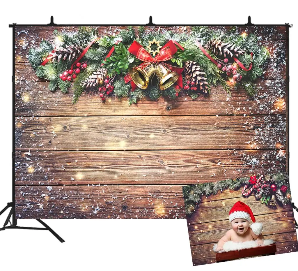 

Snowflake Glitter Christmas Wooden Wall Photography Backdrop Xmas Rustic Vintage Background for Kids Portrait Photo Studio Booth