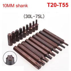 18pcs 75mm And 30mm Long T20-T55 Torx Screwdriver Bit 10mm Hex Shank for Impact Screwdriver T20/T25/T27/T30/T35/T40/T45/T50/T55