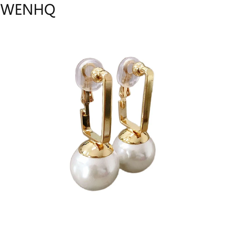 WENHQ New Arrival Gold Color Clip on Earrings for Women Girl Bridal Wedding Party Pearl Cuff Earrings Fashion Statement Earrings