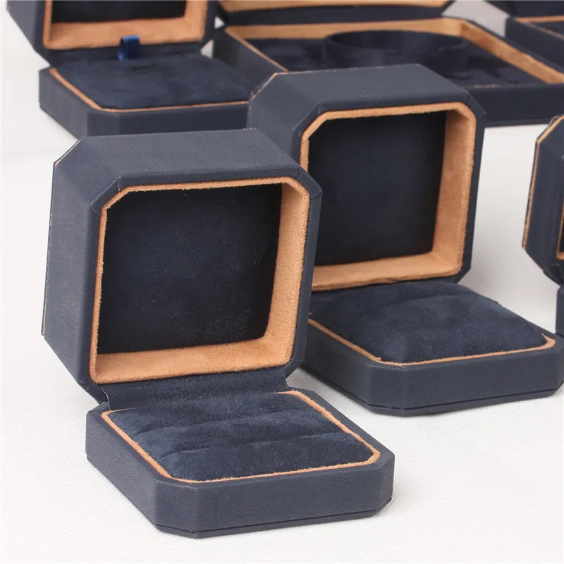 Caja de joyería Octagonal de cuero PU, caja de embalaje para anillo, pendiente, collar, colgante, regalo de boda, organizador de cajas de almacenamiento