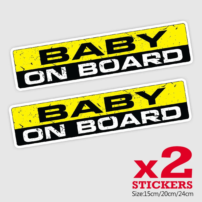 CK21801# 2 Pieces/Pack 15/20/24CM PVC Decal BABY ON BOARD Car Sticker Waterproof Auto Decors on Bumper Rear Window Motorcycle