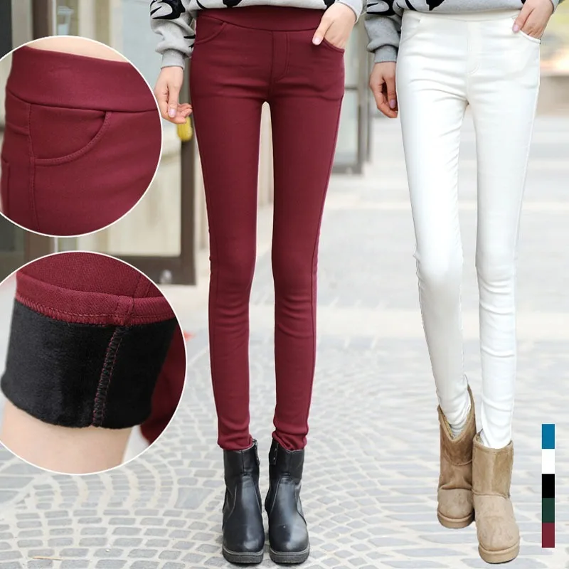 Women Winter Warm Long Trousers Casual Plush Thicked Fleece Lined Thermal Stretchy Skinny Leggings Pants