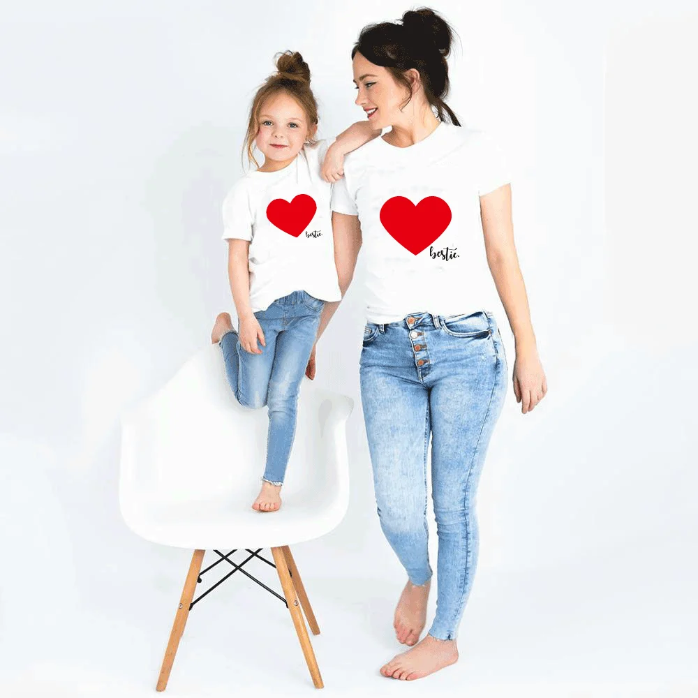 Summer new Family  Heart Print T Shirt Mommy And Me Clothes Baby Girl Boys Clothes Mother And Daughter Clothes Baby Clothes