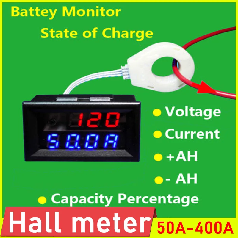 DYKB Hall Coulomb miernik LED Cyfrowy woltomierz DC Amperomierz 5V-120V 50A 100A 200A 400A Napięcie Prąd Pojemność 12V 24V 36V 48V BMS
