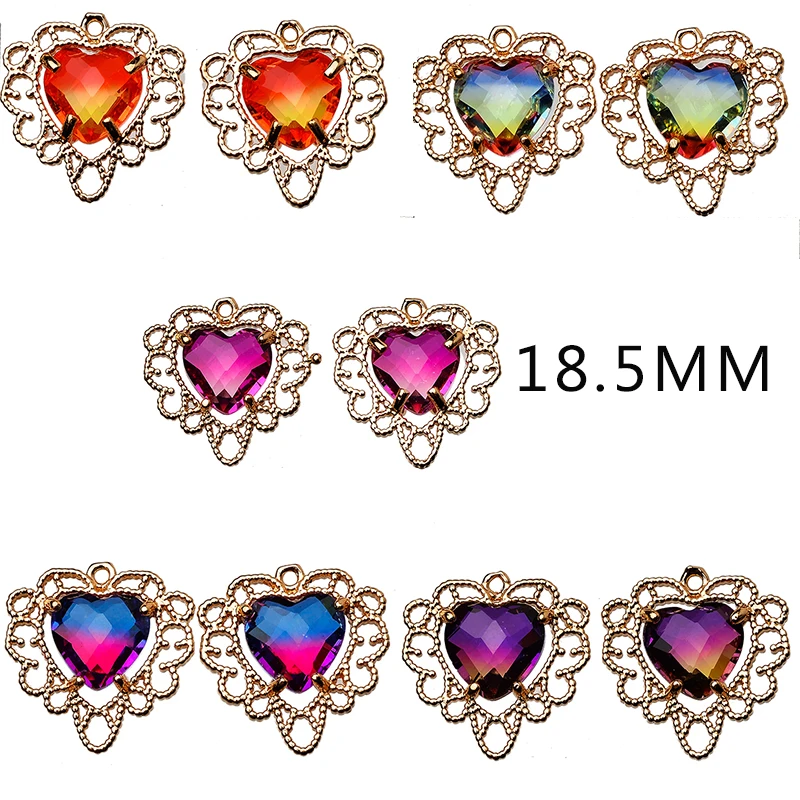 New 4p Heart Gold Plated crystal Rhinestone Charm Pendants  Diy Earrings accessories Necklace connector eardrop Jewelry findings